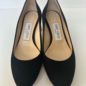 Jimmy Choo Black Suede Mirrored Gold Block Heel
